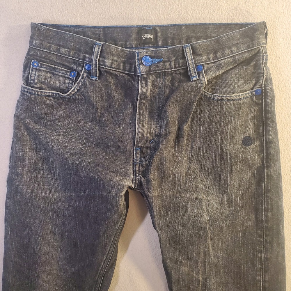 Stussy x Levis Black Denim Jeans Mens 30x28 SS505 Faded Streetwear Straight Leg - Picture 2 of 16
